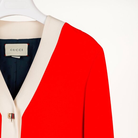 Gucci Cruise 2020 Red Cady Contrast-Detail Cardigan - Picture 5 of 16